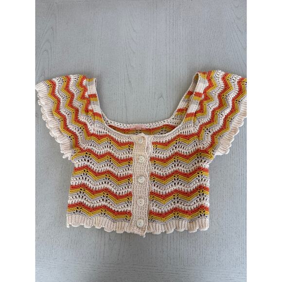 LoveColette Crochet Knit Cottagecore Goblincore 70s inspired Crop top - Picture 1 of 5